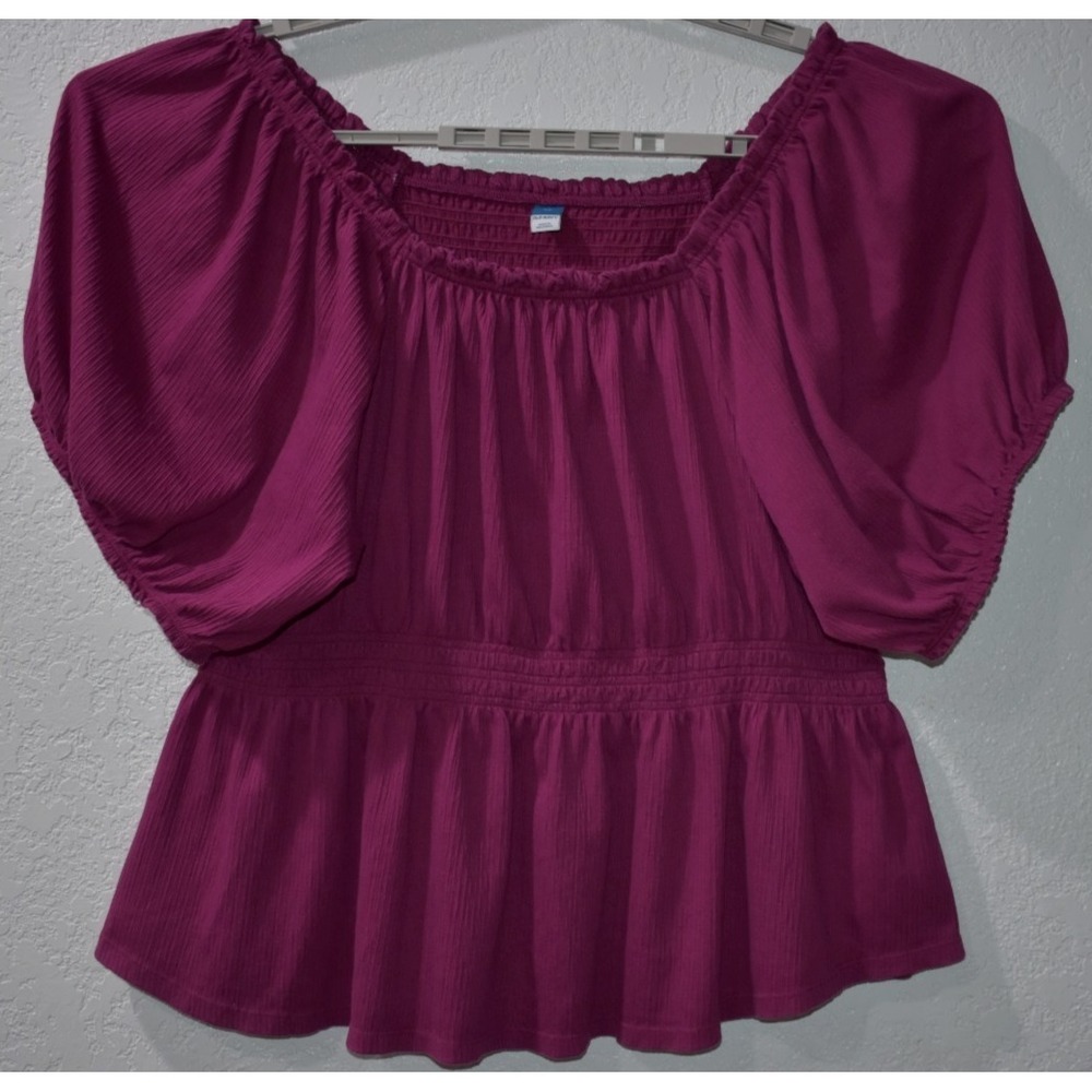 Old Navy 4X Puff Sleeve Smocked Babydoll Top Crinkle Gauzy Elastic Neckline